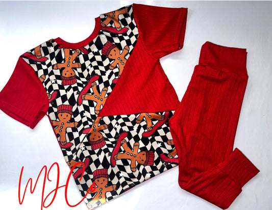 Red Checkered Gingerbread Aiden tee & Leggings